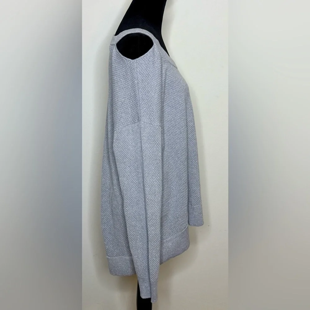 Michael Kors gray silver sparkle peek a boo shoulder split hem sweater XL EUC
